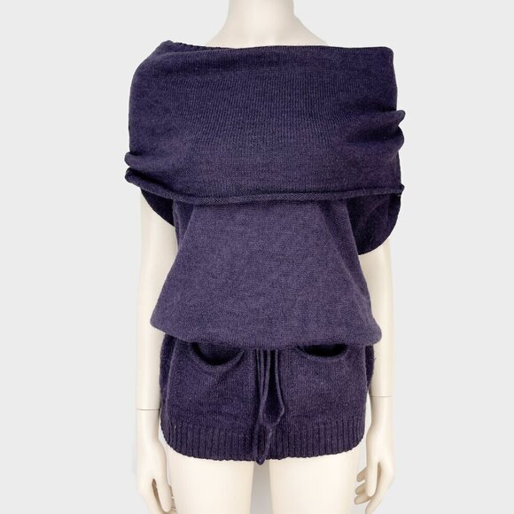 CHIARAMENTE Italy Lagenlook Convertible Knit Tunic Purple Wool Blend OS - Picture 3 of 6